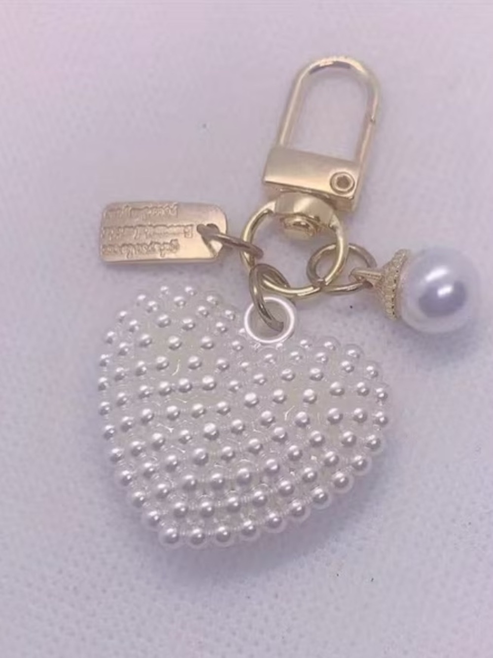 Pearl Beaded Heart KeyChain/Bag Charm - Gold Hardware New - Picture 3 of 3